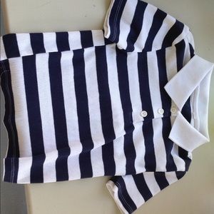 Blue and white striped collared crop top.